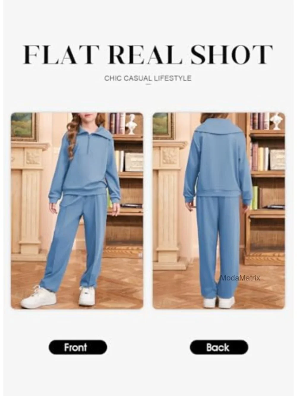 Girls 2-Piece Track Suit Half Zip Crop Top Jogger Pants Cotton Blend Set